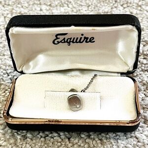Vintage Esquire Tie Tack Clasp Pin Silver Tone Retro T-Bar Formal MCM Chain